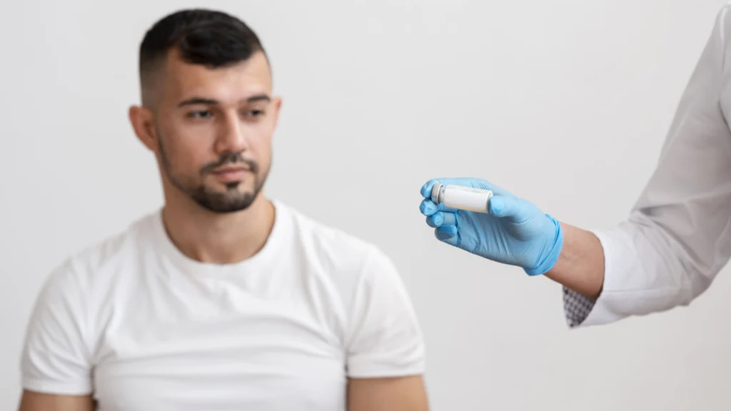 TRT Clinic Florida: What Men Actually Need to Know About Testosterone Replacement Therapy 1 Healthcare provider holding a testosterone vial while consulting with a male patient about testosterone replacement therapy at a Florida TRT clinic