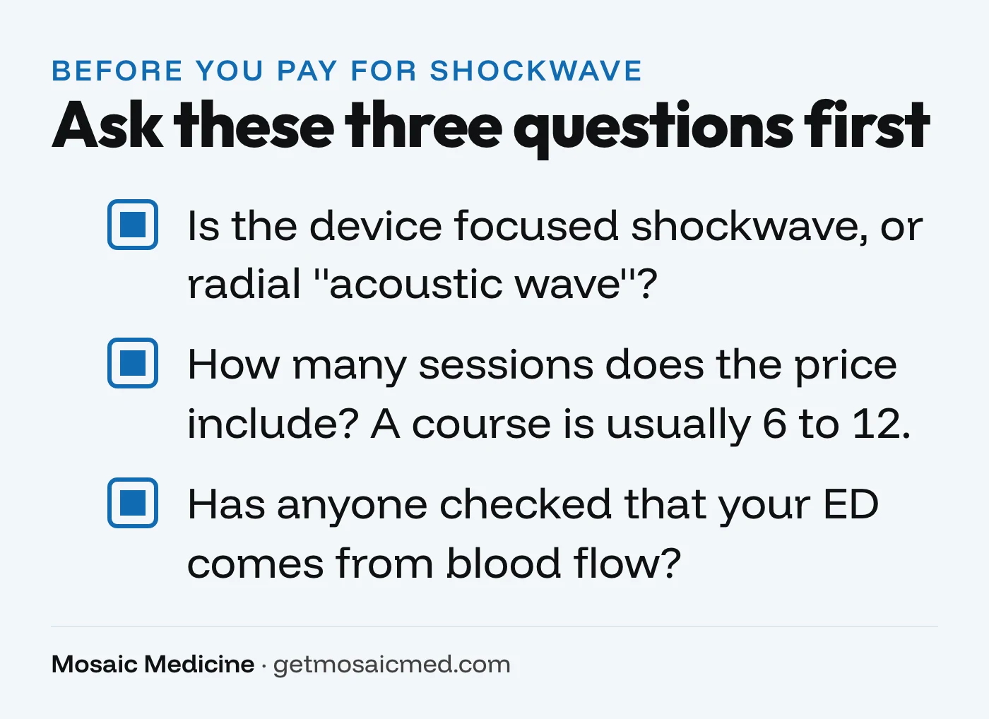 Checklist of three questions to ask before paying for shockwave therapy
