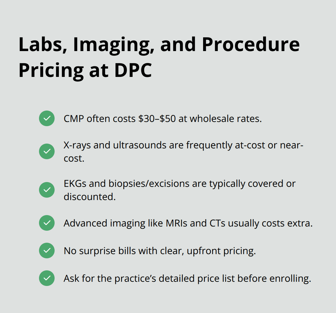 Checklist of typical DPC lab and procedure pricing and inclusions