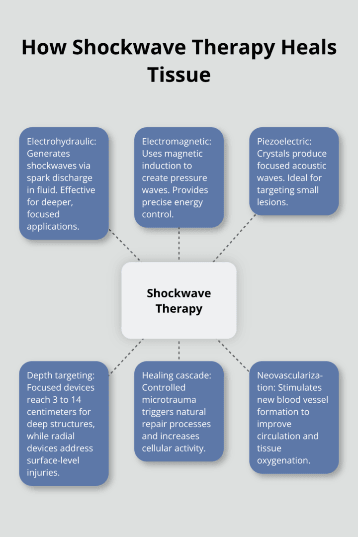 Infographic showing shockwave therapy mechanisms and healing effects