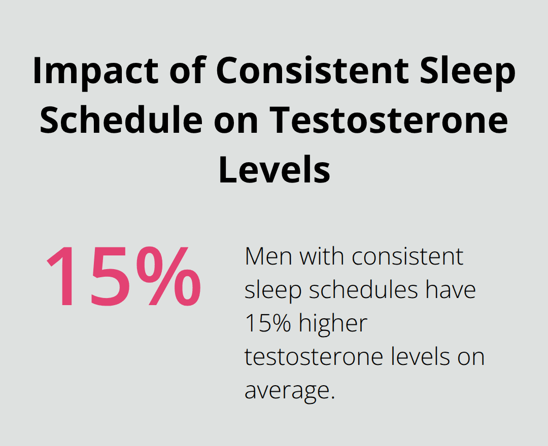 Chart showing 15% higher testosterone levels for men with consistent bedtimes and wake times - Sleep and testosterone, insomnia, low T causes, men’s health